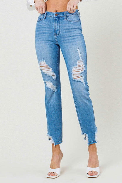 Women's Vibrant M.i.U Mid Rise Straight Leg Jeans - us.meeeshop