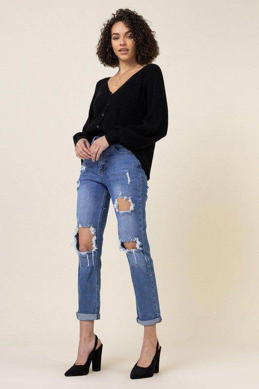 Vibrant MIU Distressed Boyfriend Jeans - us.meeeshop