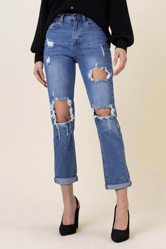 Vibrant MIU Distressed Boyfriend Jeans - us.meeeshop