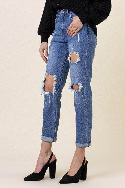 Vibrant MIU Distressed Boyfriend Jeans - us.meeeshop