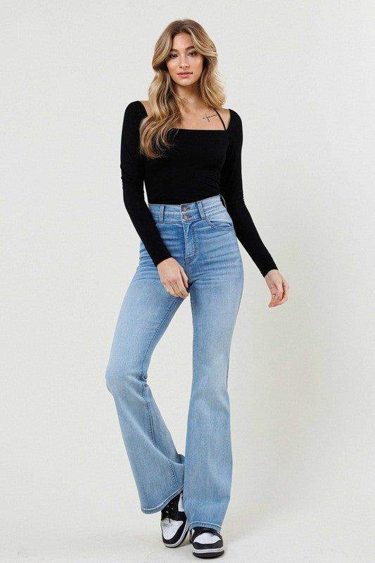 Vibrant MIU High-Waisted Flare Jeans - us.meeeshop