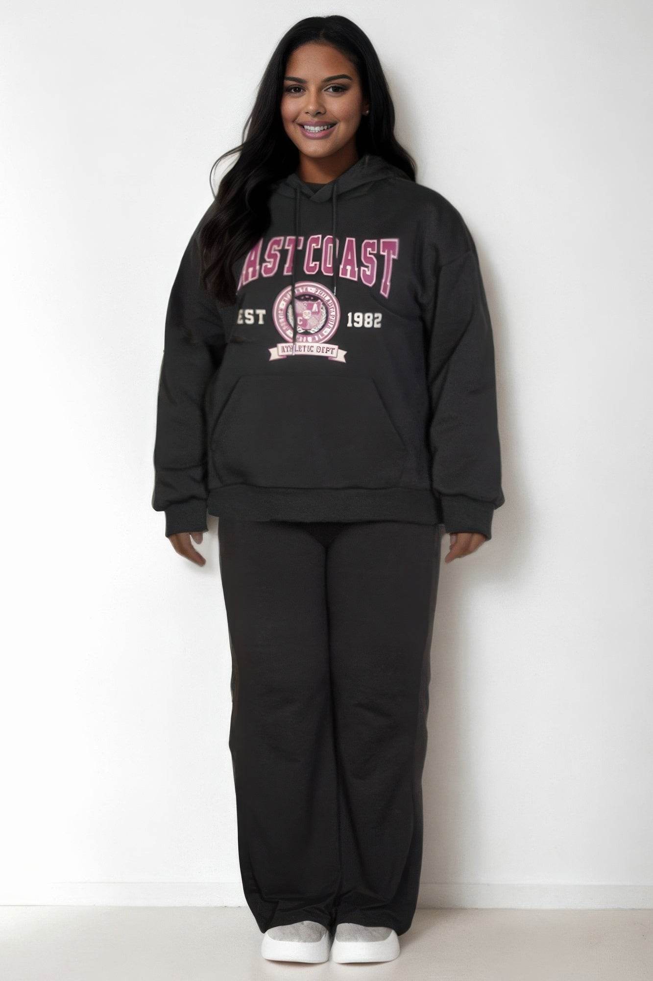 Plus Size Graphic Kangaroo Pocket Drawstring Hoodie - us.meeeshop