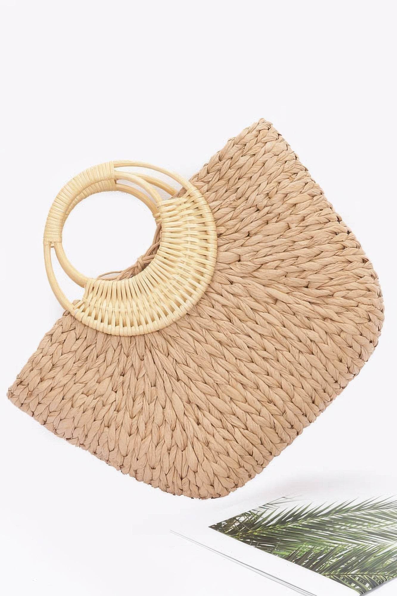 Faux Straw Bamboo Handle Tote Bag - us.meeeshop