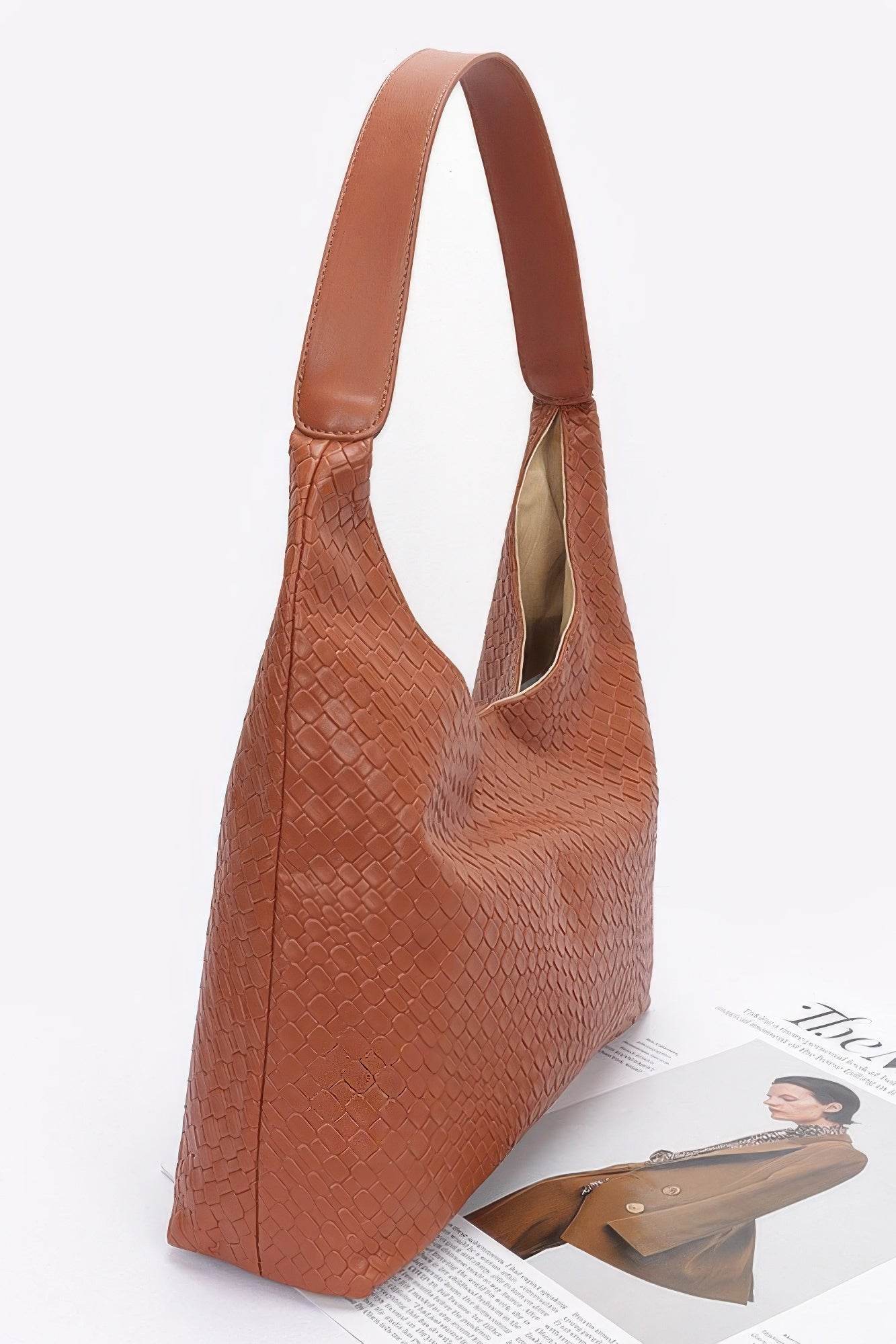 Embossed Faux Leather Shoulder Bag - us.meeeshop