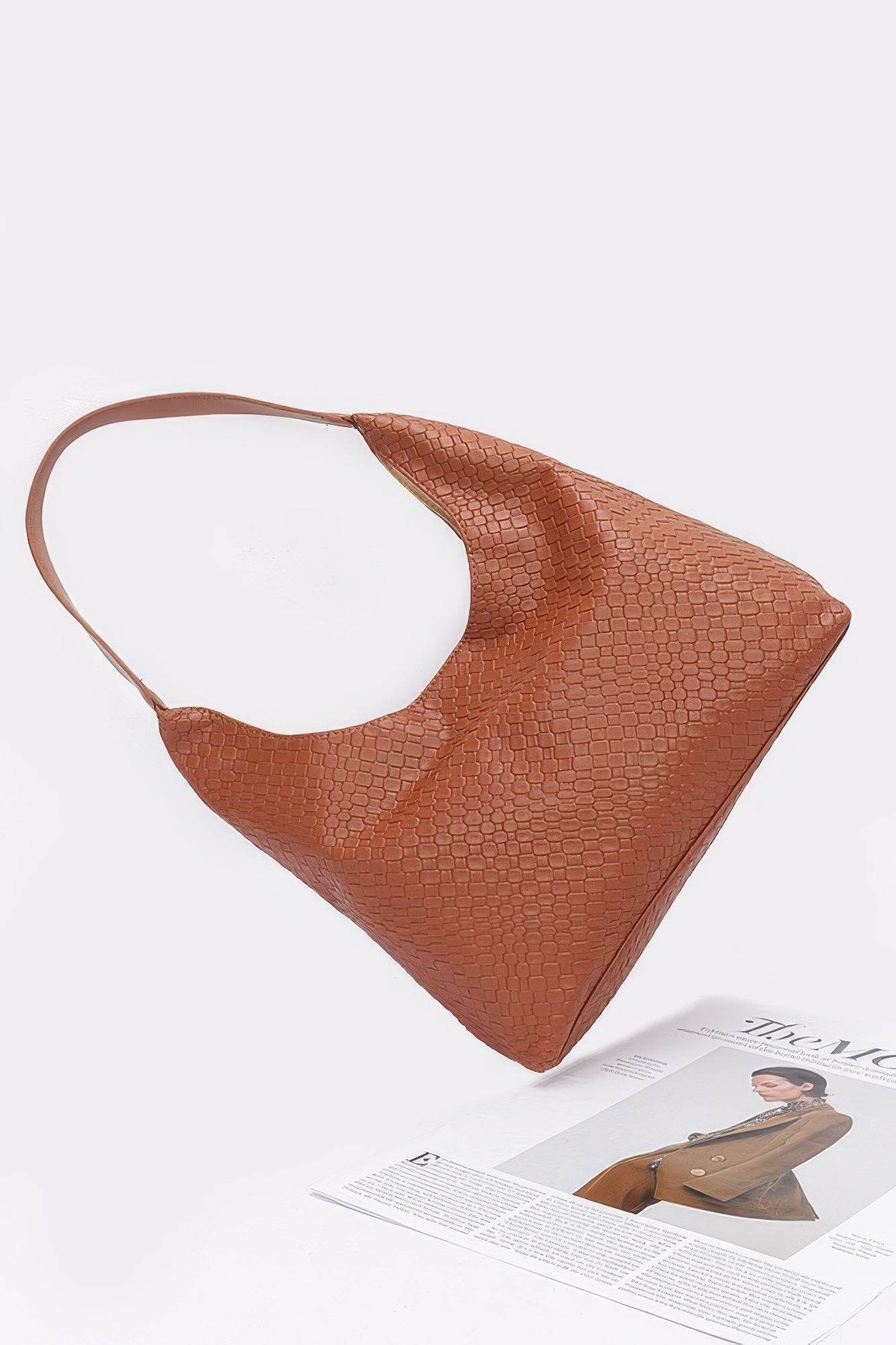 Embossed Faux Leather Shoulder Bag - us.meeeshop