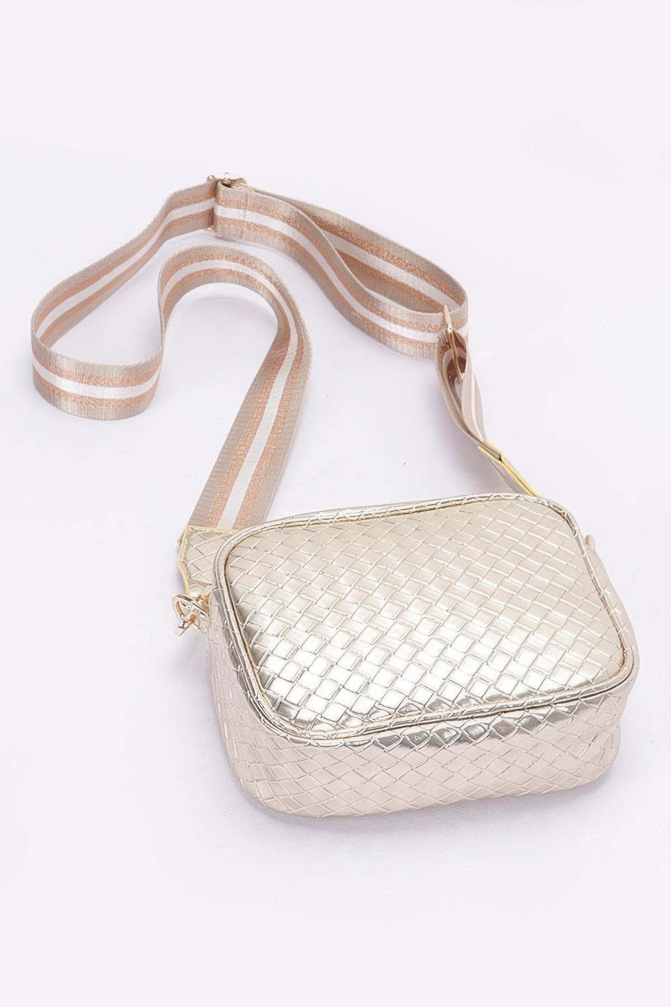 Metallic Embossed Faux Leather Camera Bag W/strap - us.meeeshop