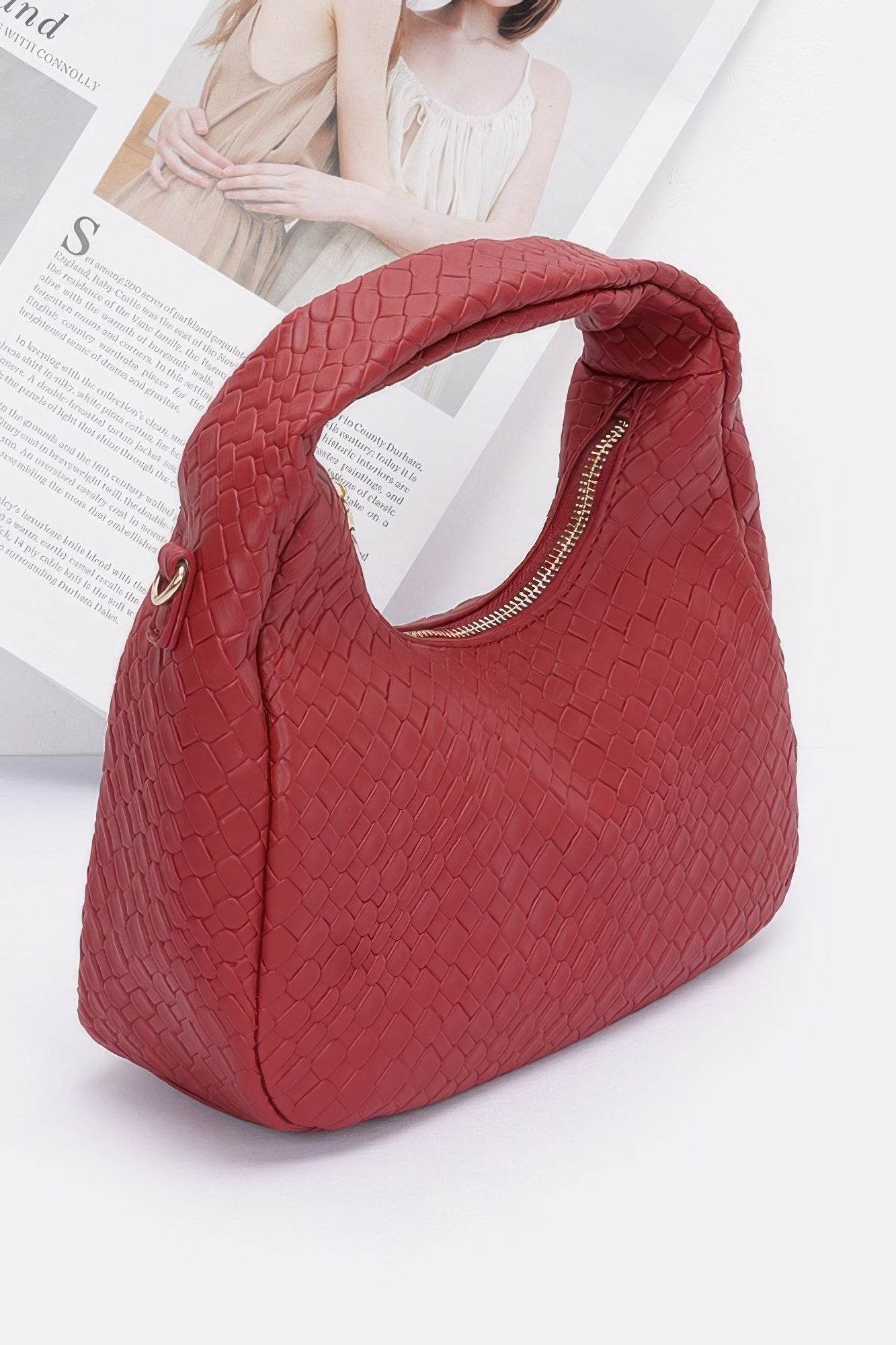 Embossed Faux Leather Hobo Bag - us.meeeshop