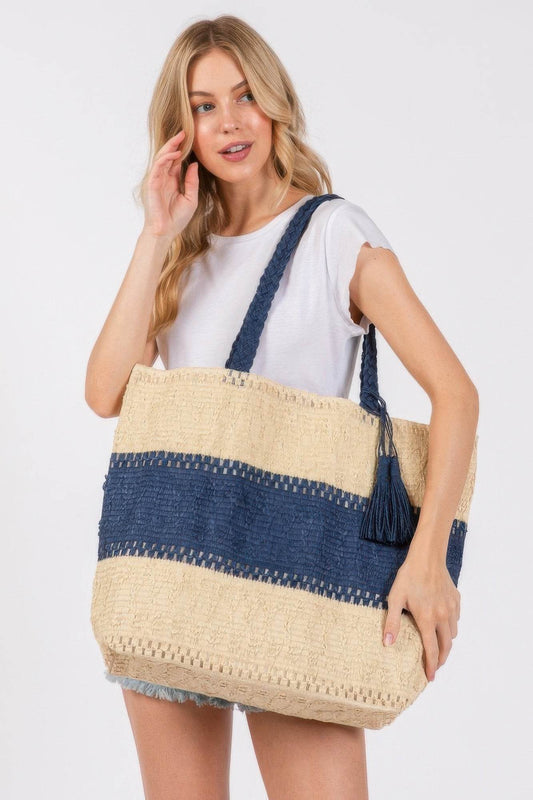 Two Tone Woven Straw Bag - us.meeeshop