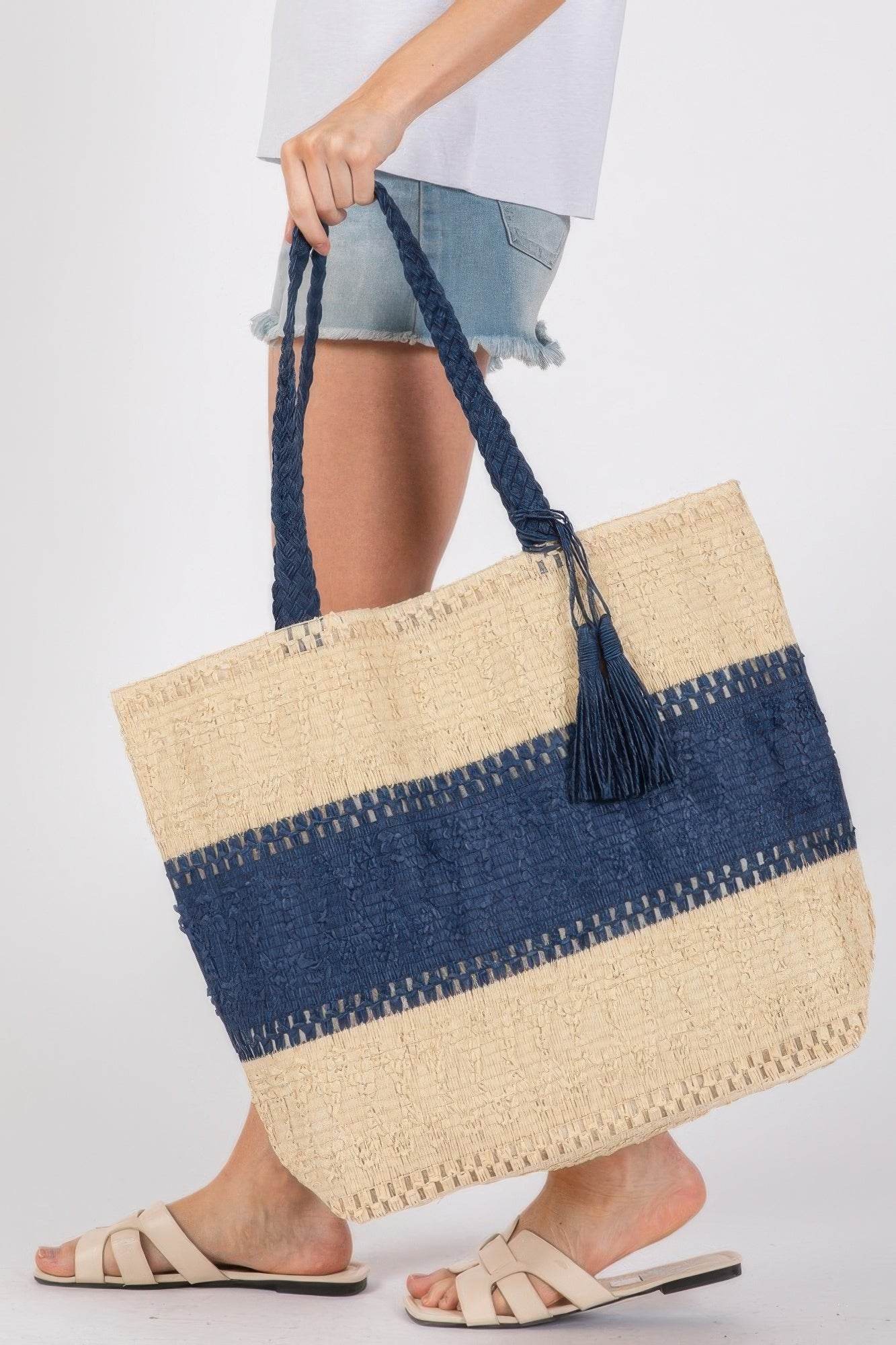 Two Tone Woven Straw Bag - us.meeeshop