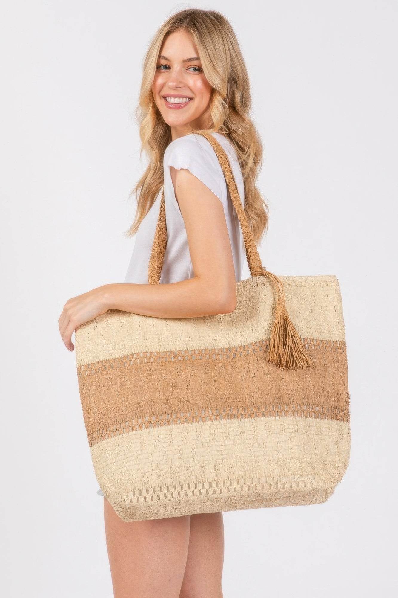 Two Tone Woven Straw Bag - us.meeeshop