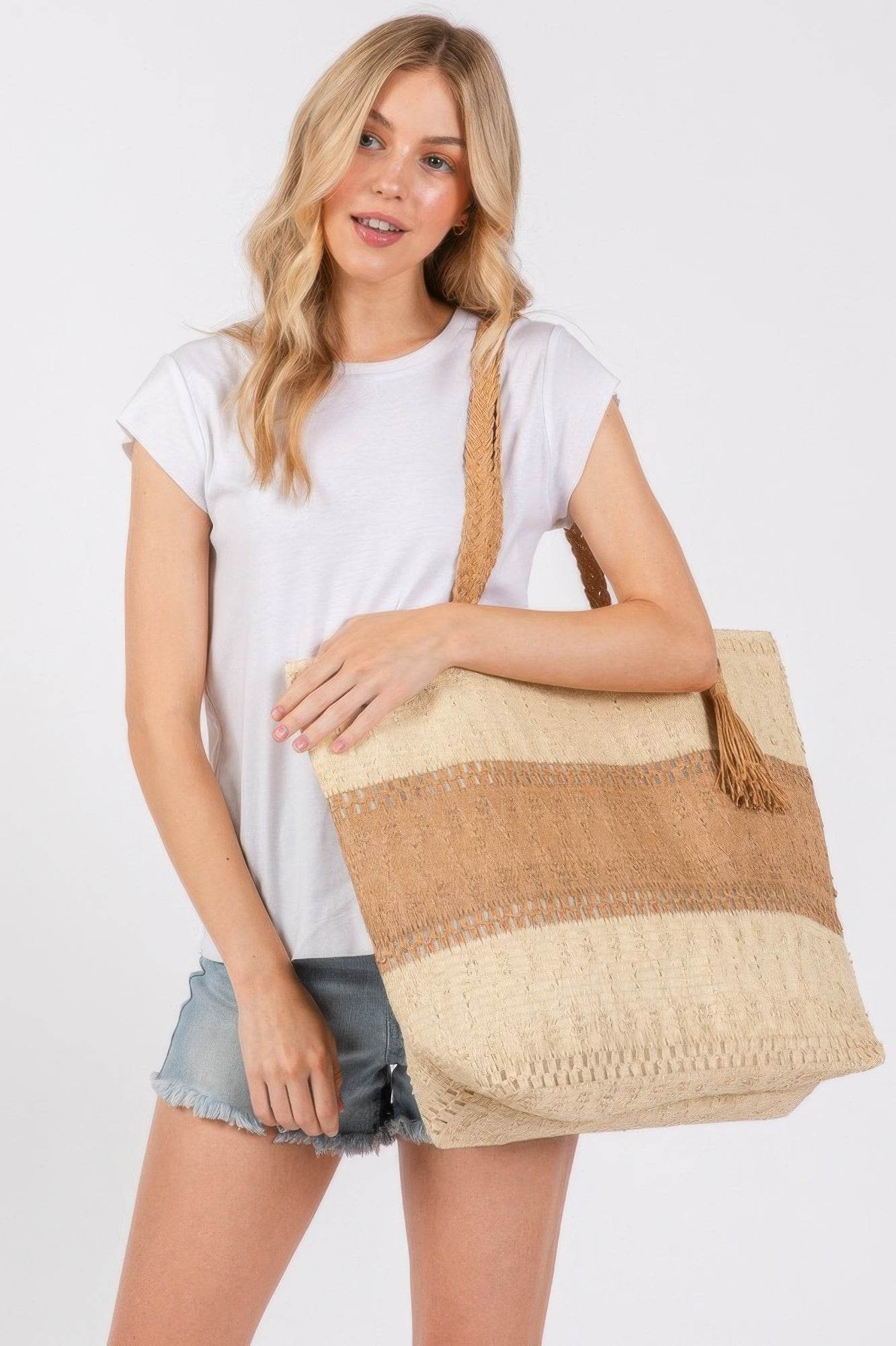 Two Tone Woven Straw Bag - us.meeeshop