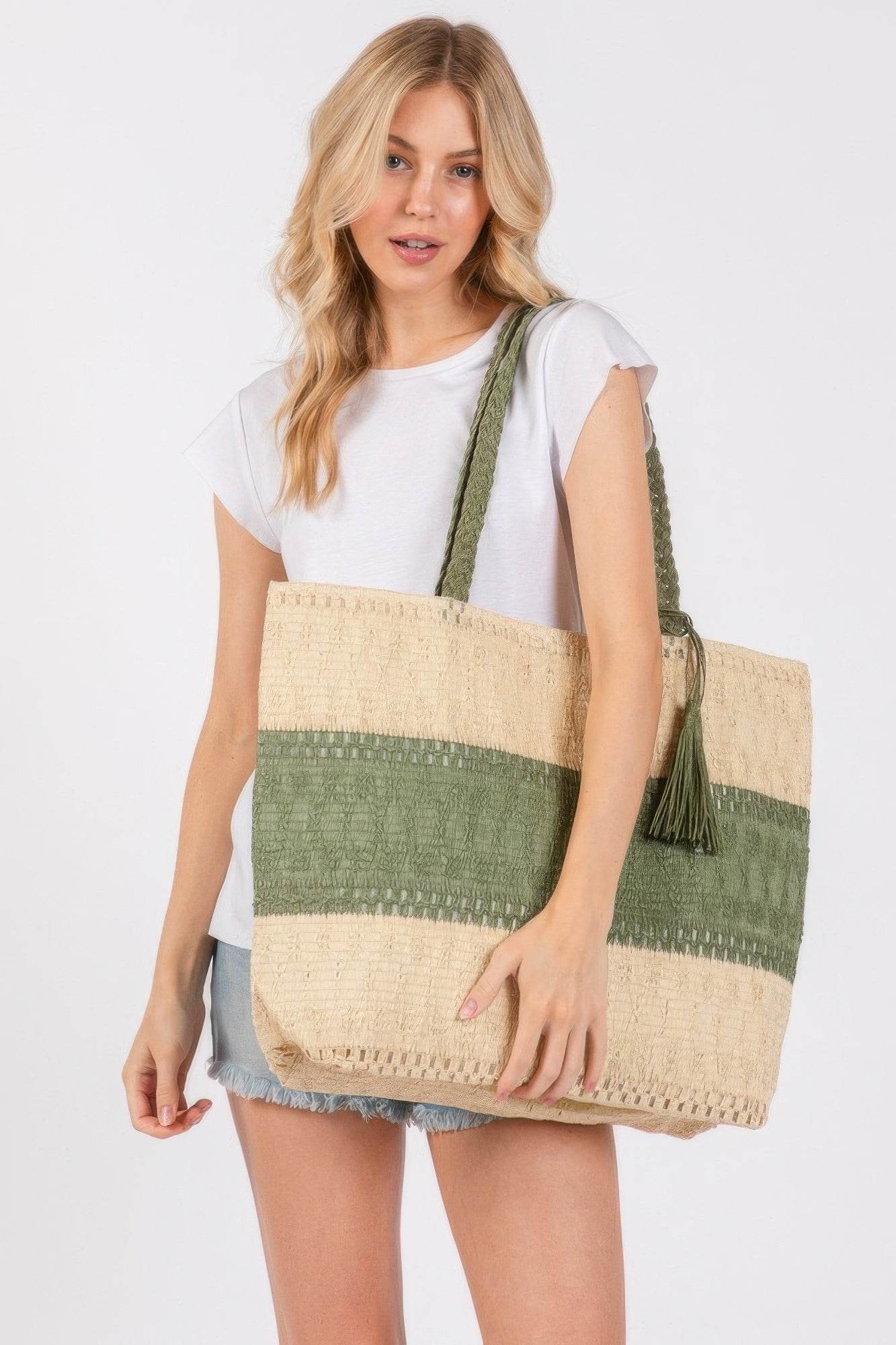 Two Tone Woven Straw Bag - us.meeeshop