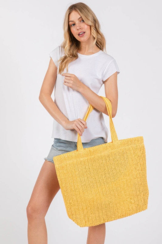 Solid Crochet Straw Bag - us.meeeshop