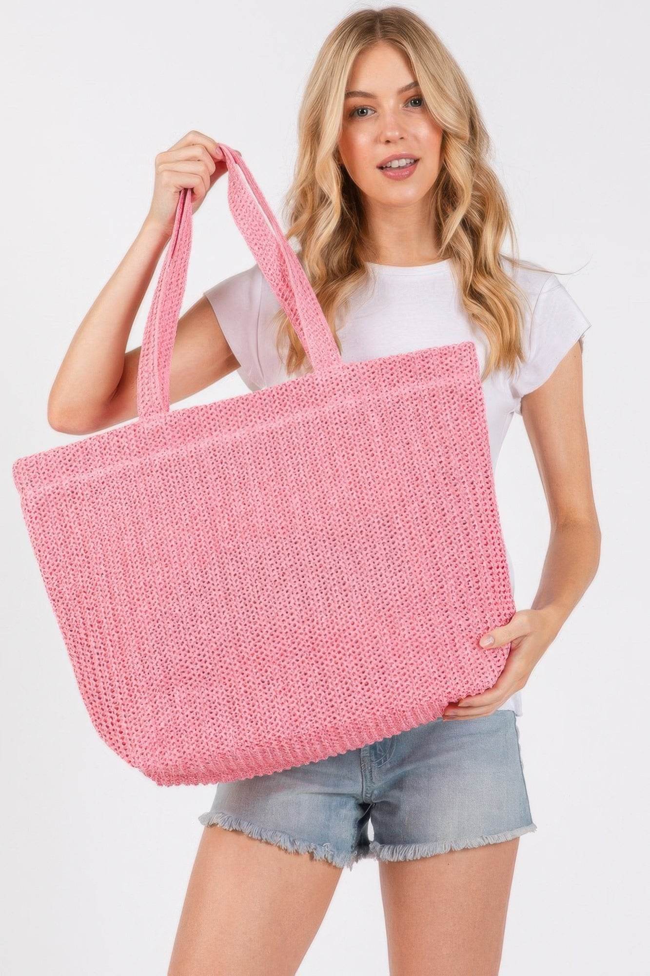 Solid Crochet Straw Bag - us.meeeshop