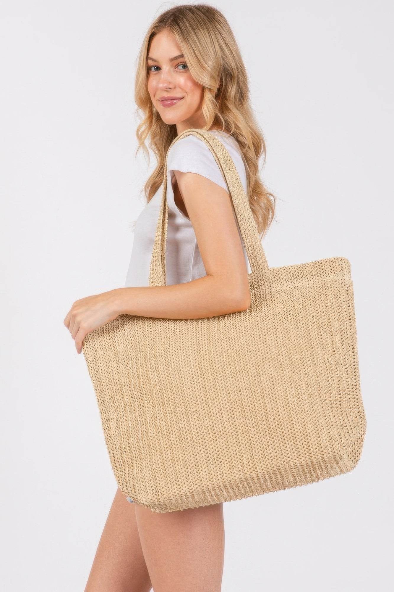 Solid Crochet Straw Bag - us.meeeshop