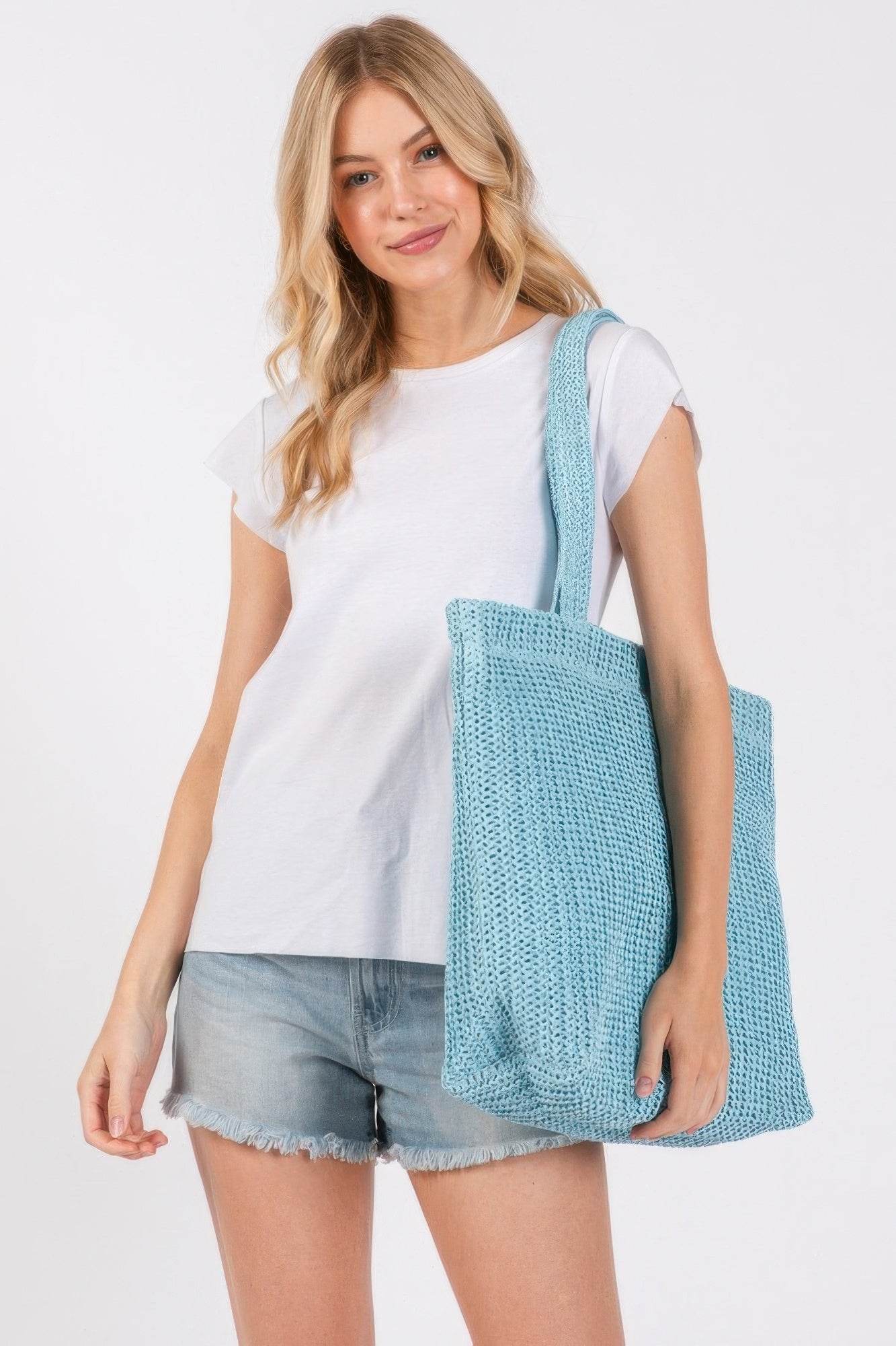 Solid Crochet Straw Bag - us.meeeshop