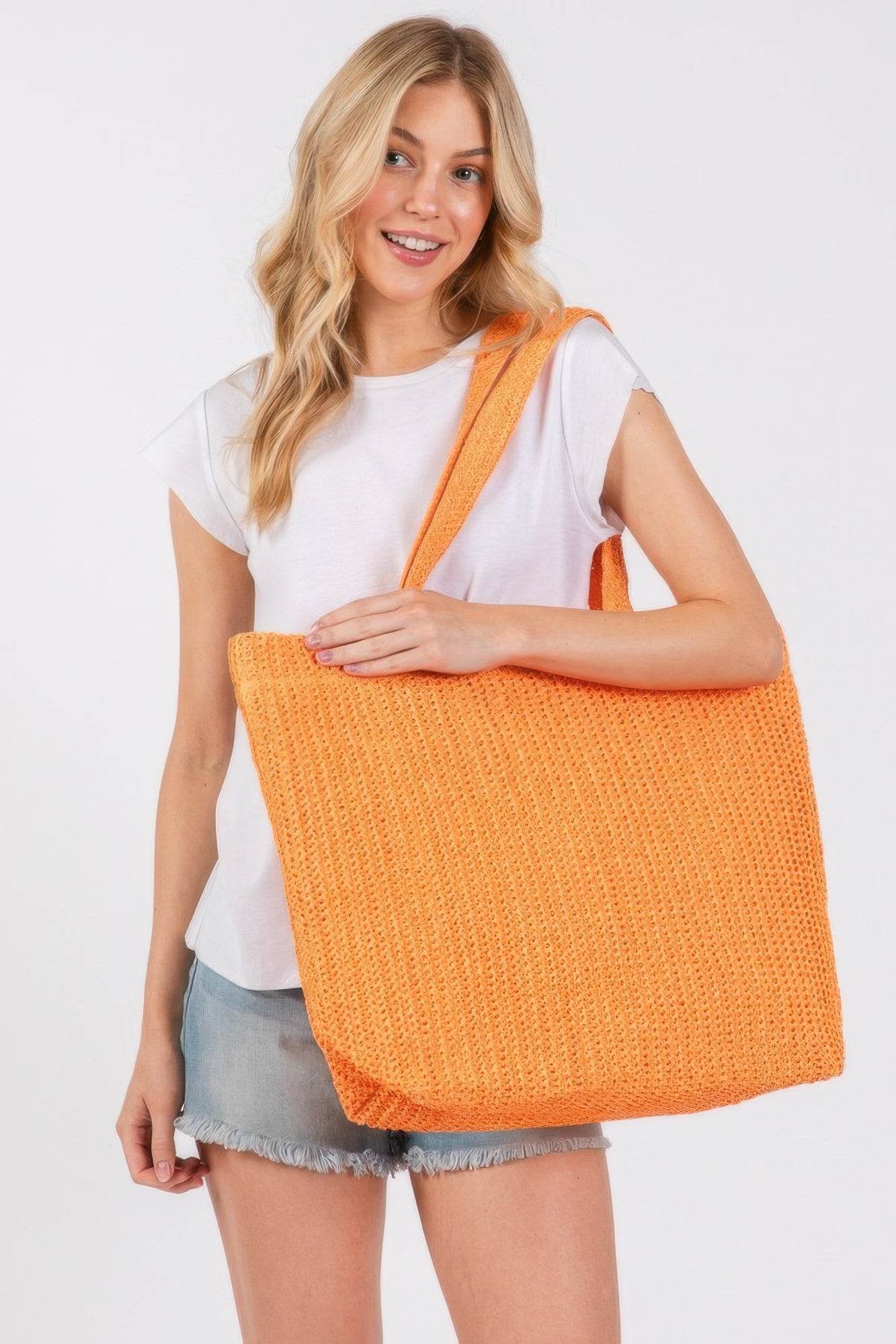 Solid Crochet Straw Bag - us.meeeshop