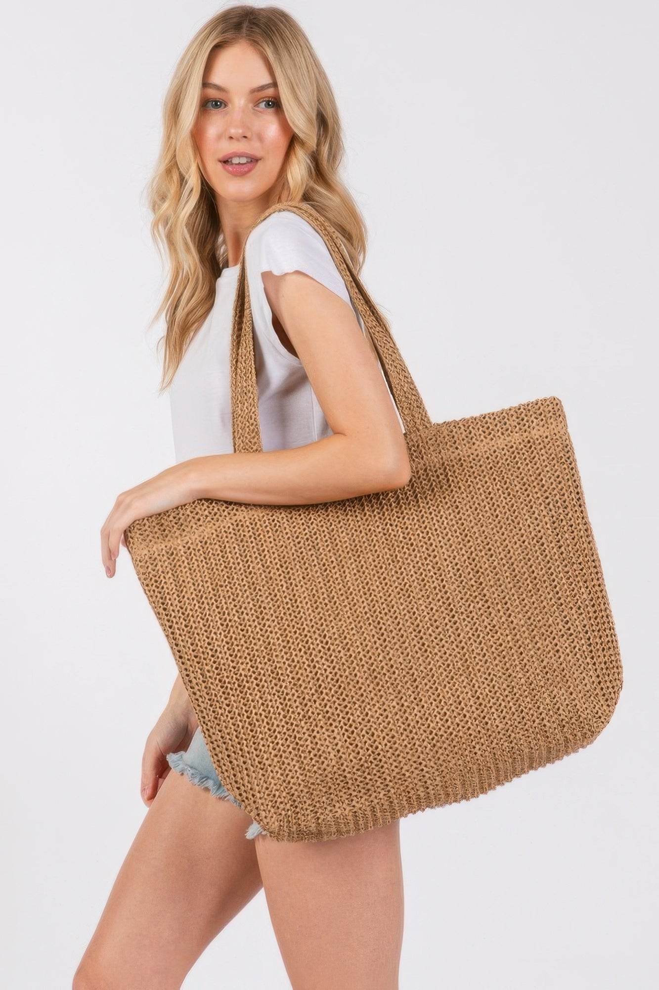 Solid Crochet Straw Bag - us.meeeshop