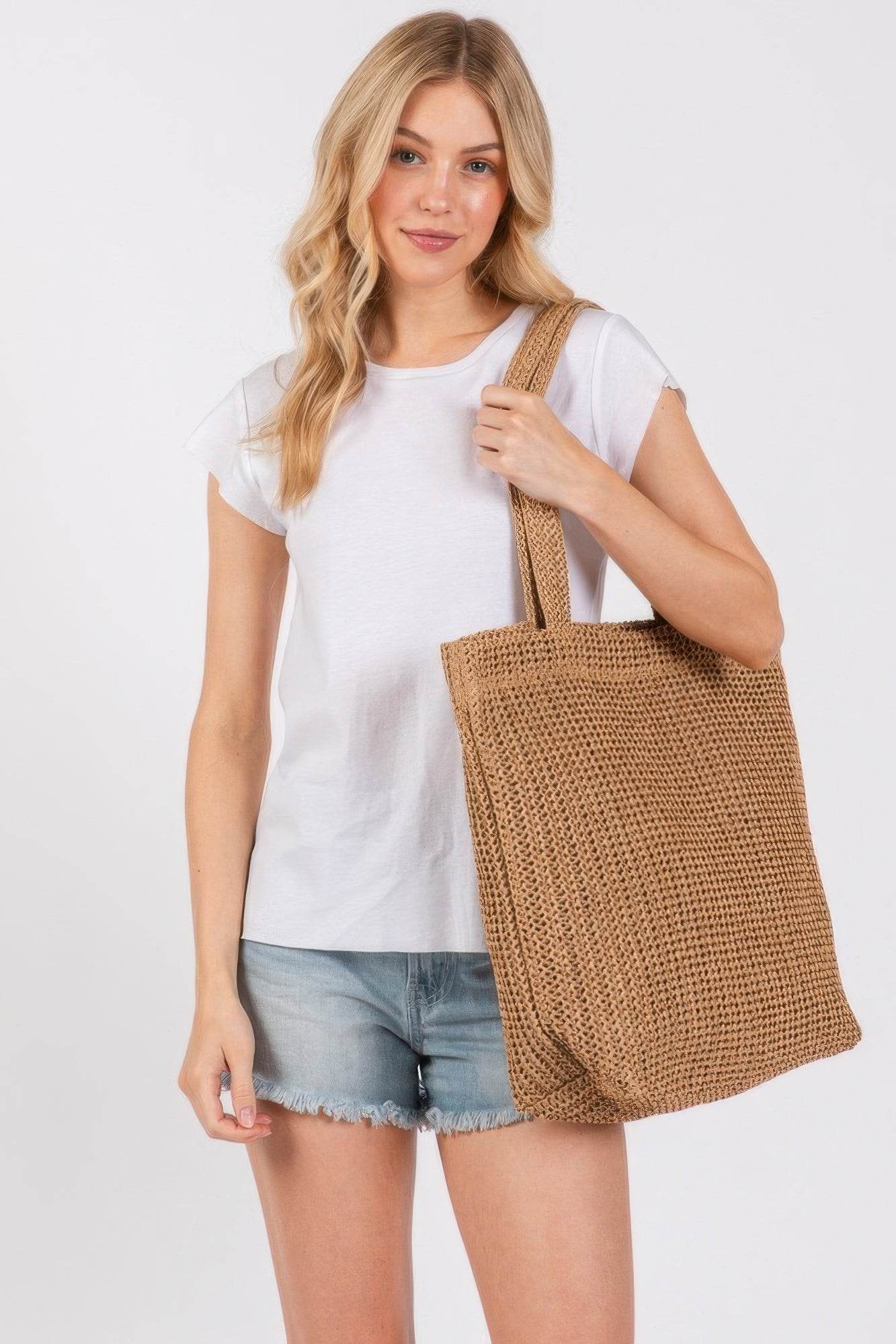 Solid Crochet Straw Bag - us.meeeshop