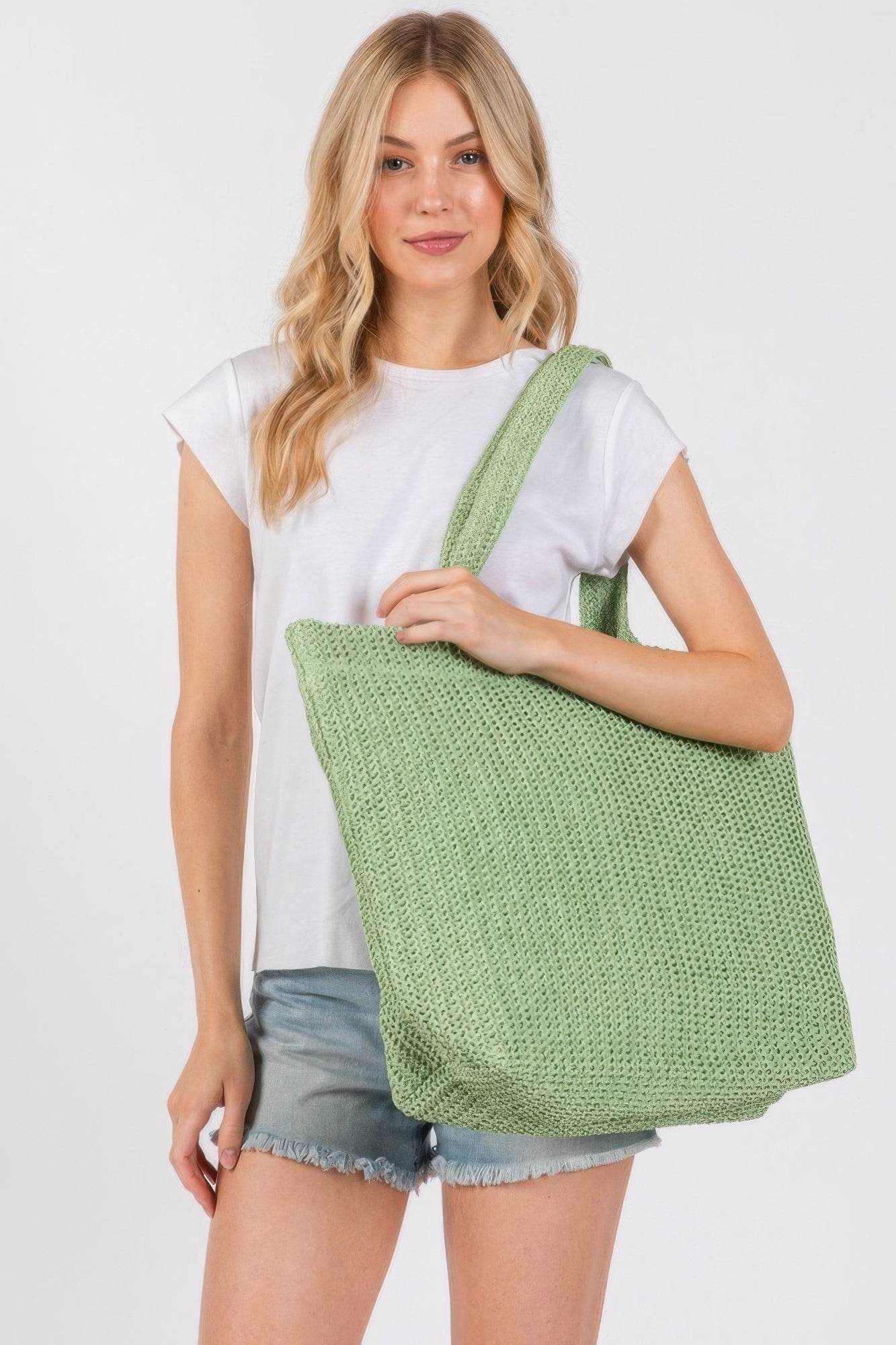 Solid Crochet Straw Bag - us.meeeshop