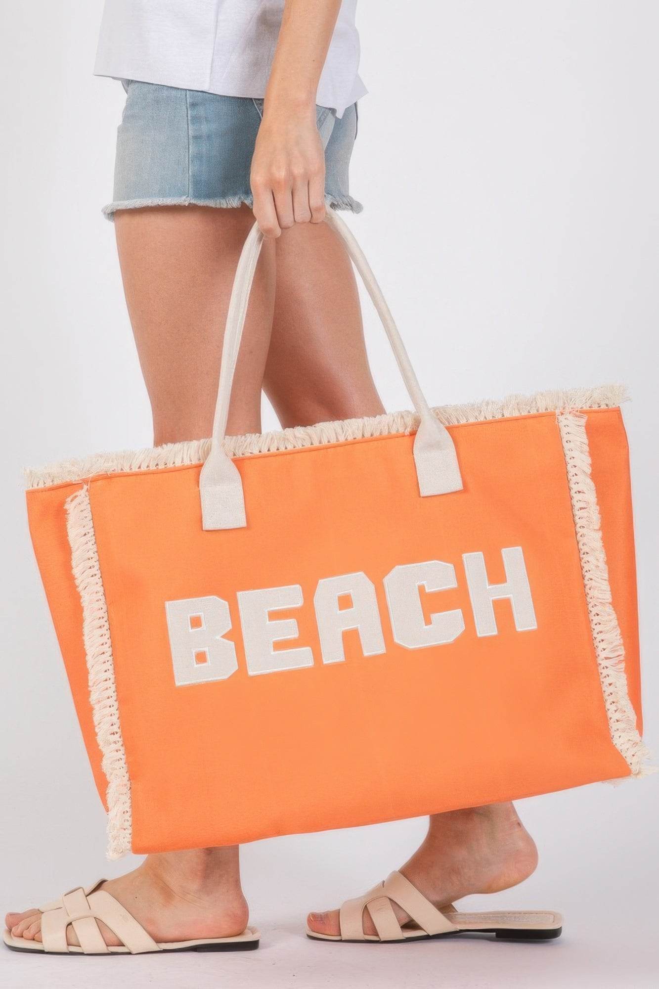 Embroidered Beach Letter Fringe Tote Bag - us.meeeshop