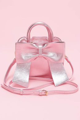 Metallic Bow Front Top Handle Clutch