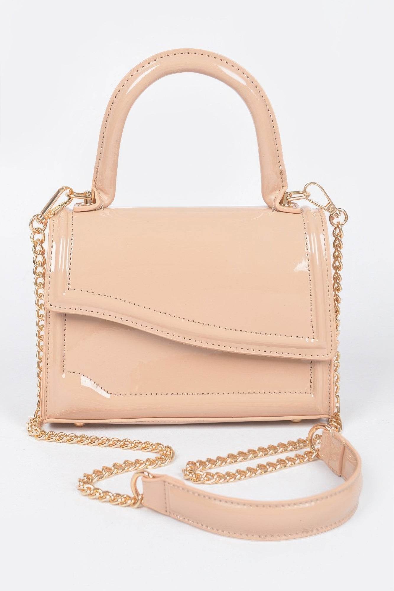 Enamel Faux Leather Top Handle Bag - us.meeeshop