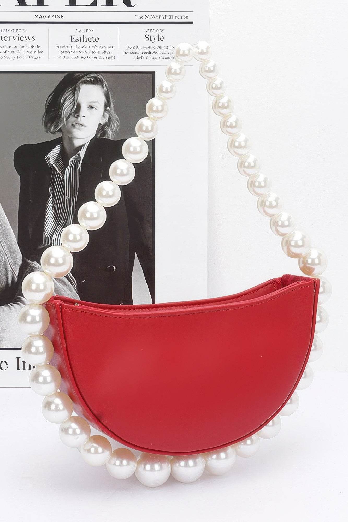 Faux Pearl Handle Half Moon Bag - us.meeeshop