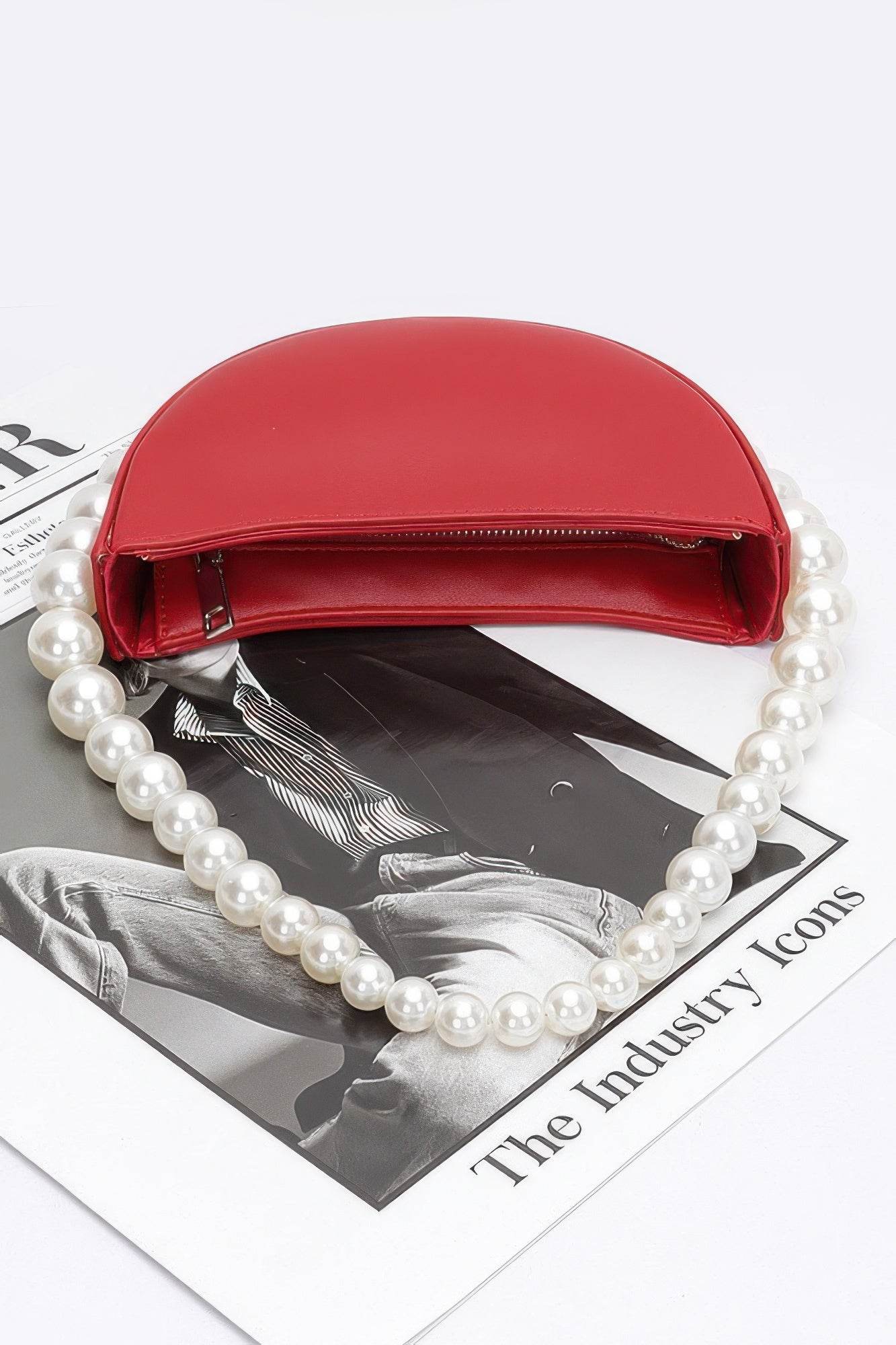 Faux Pearl Handle Half Moon Bag - us.meeeshop