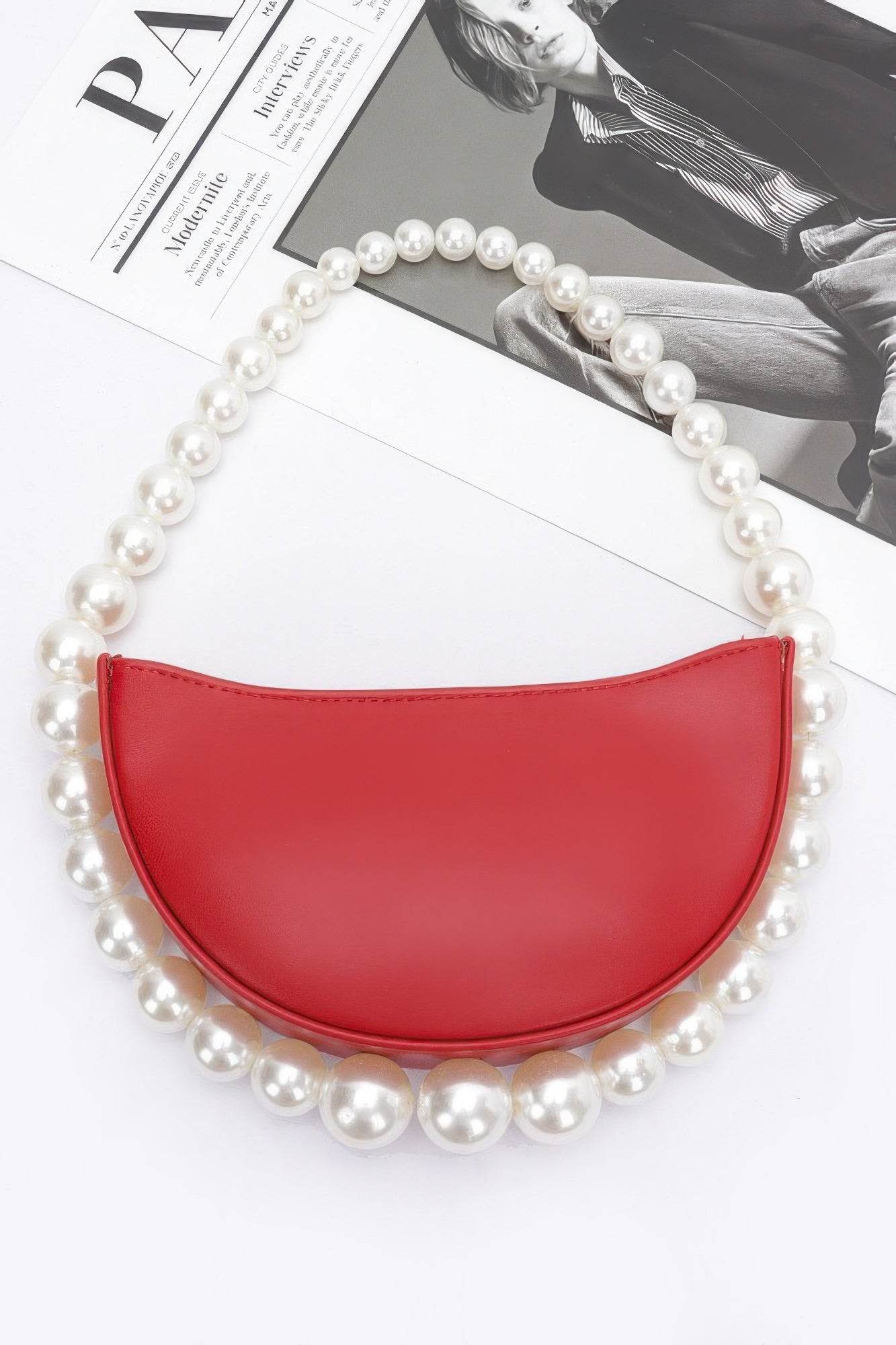 Faux Pearl Handle Half Moon Bag - us.meeeshop