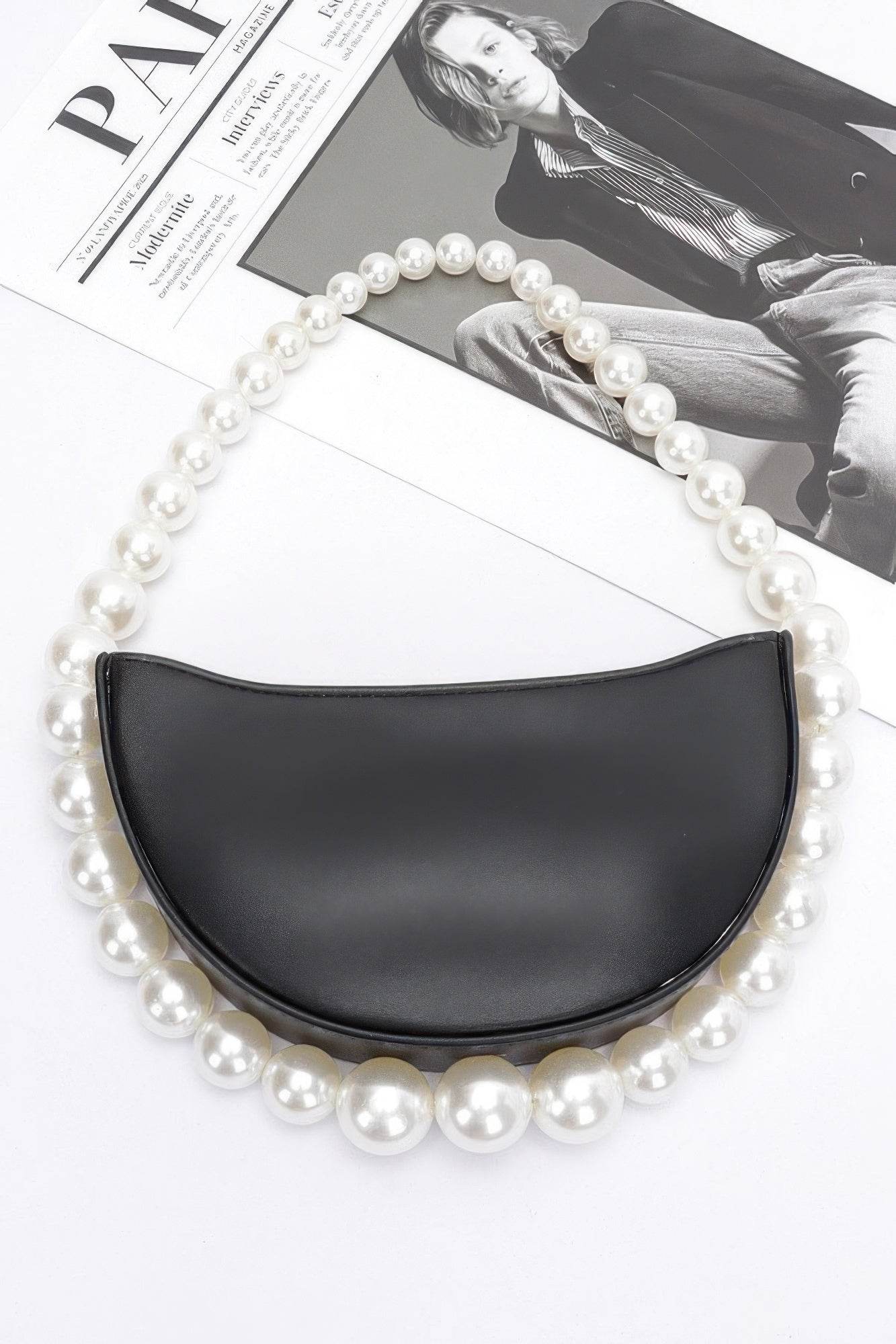 Faux Pearl Handle Half Moon Bag - us.meeeshop