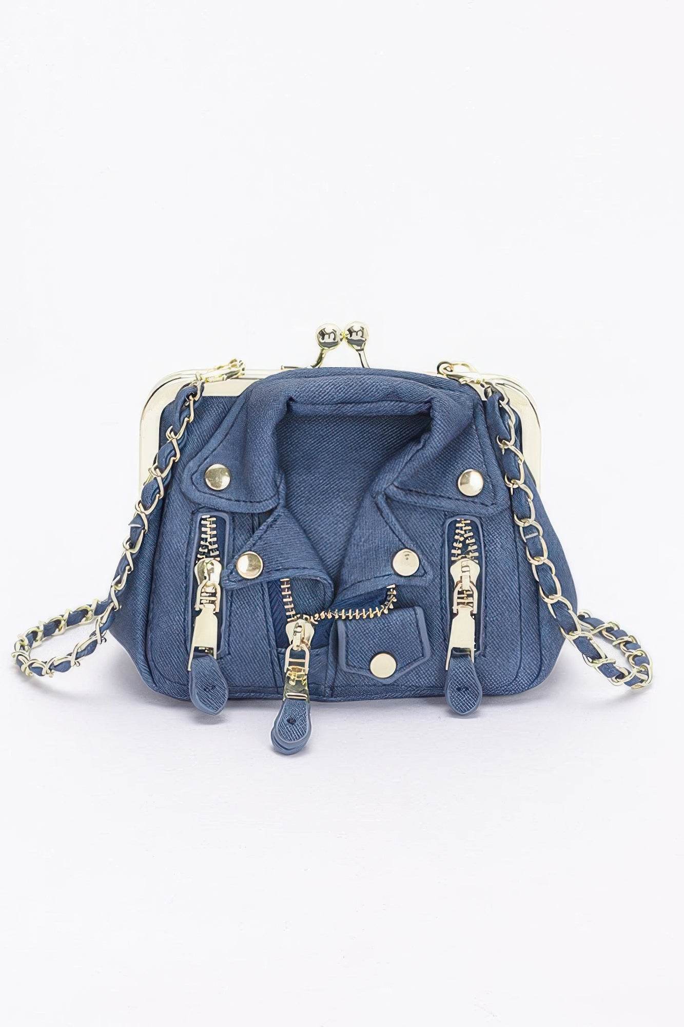 Faux Denim Leather Jacket Style Crossbody Bag - us.meeeshop