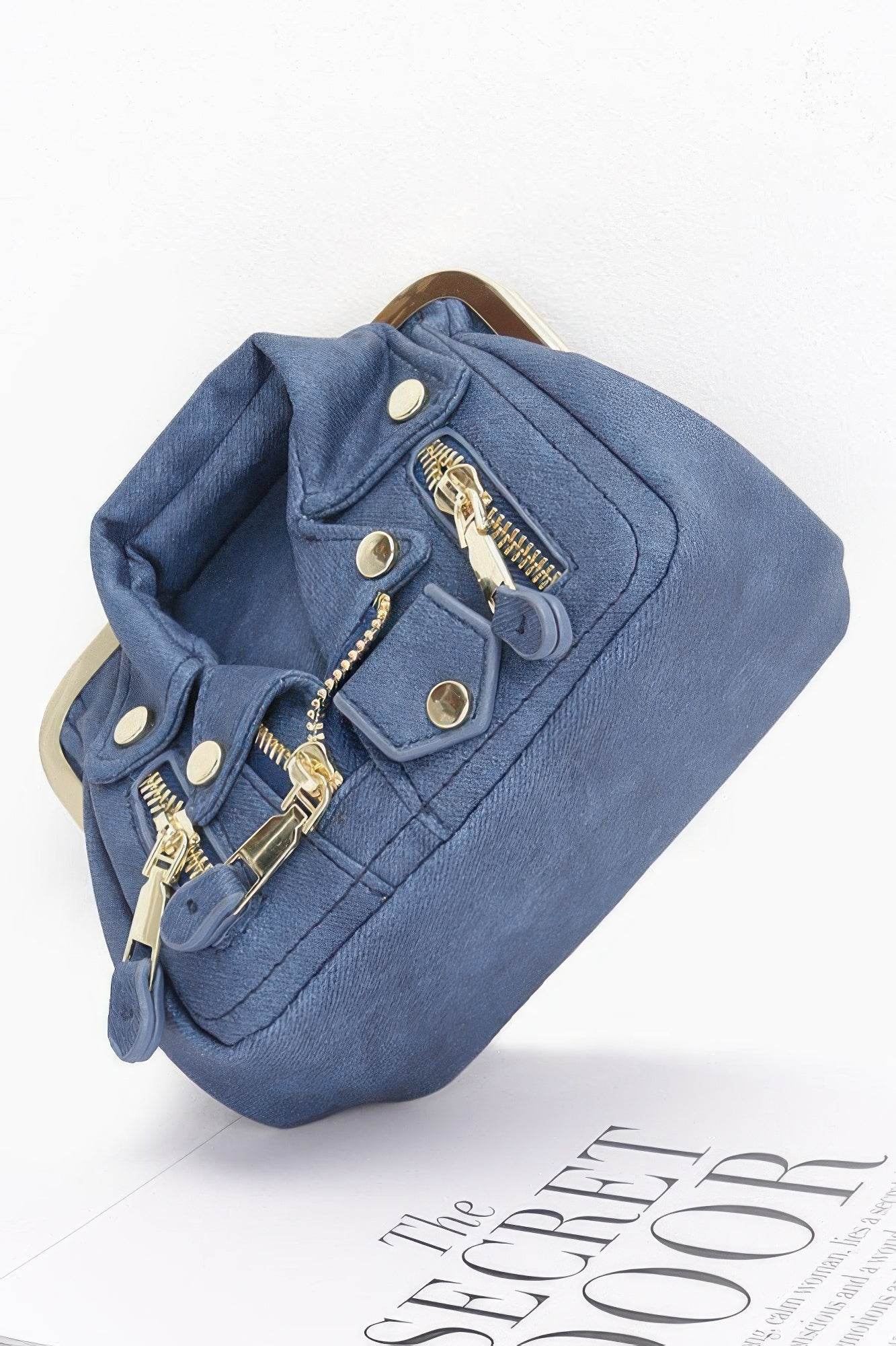 Faux Denim Leather Jacket Style Crossbody Bag - us.meeeshop