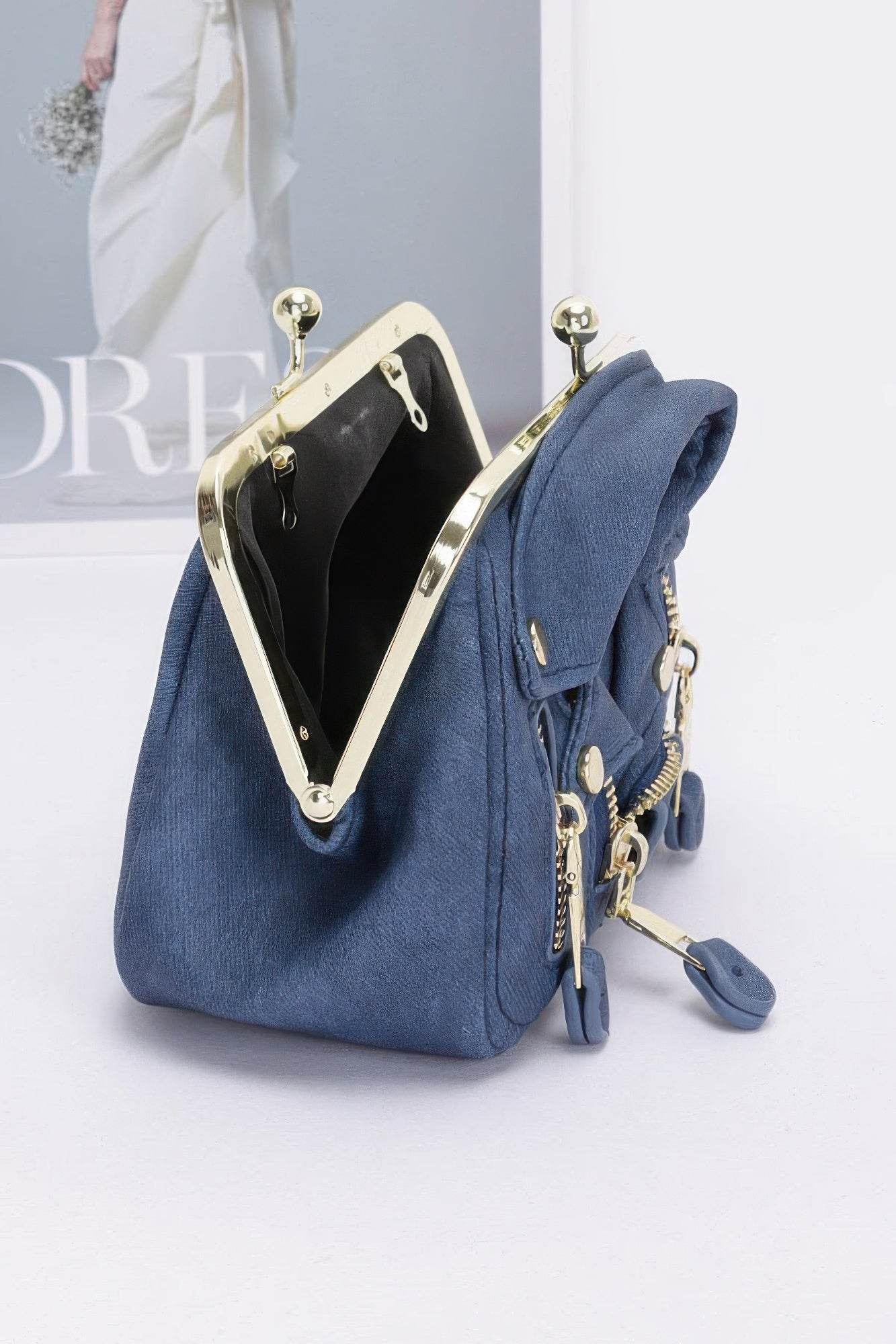 Faux Denim Leather Jacket Style Crossbody Bag - us.meeeshop