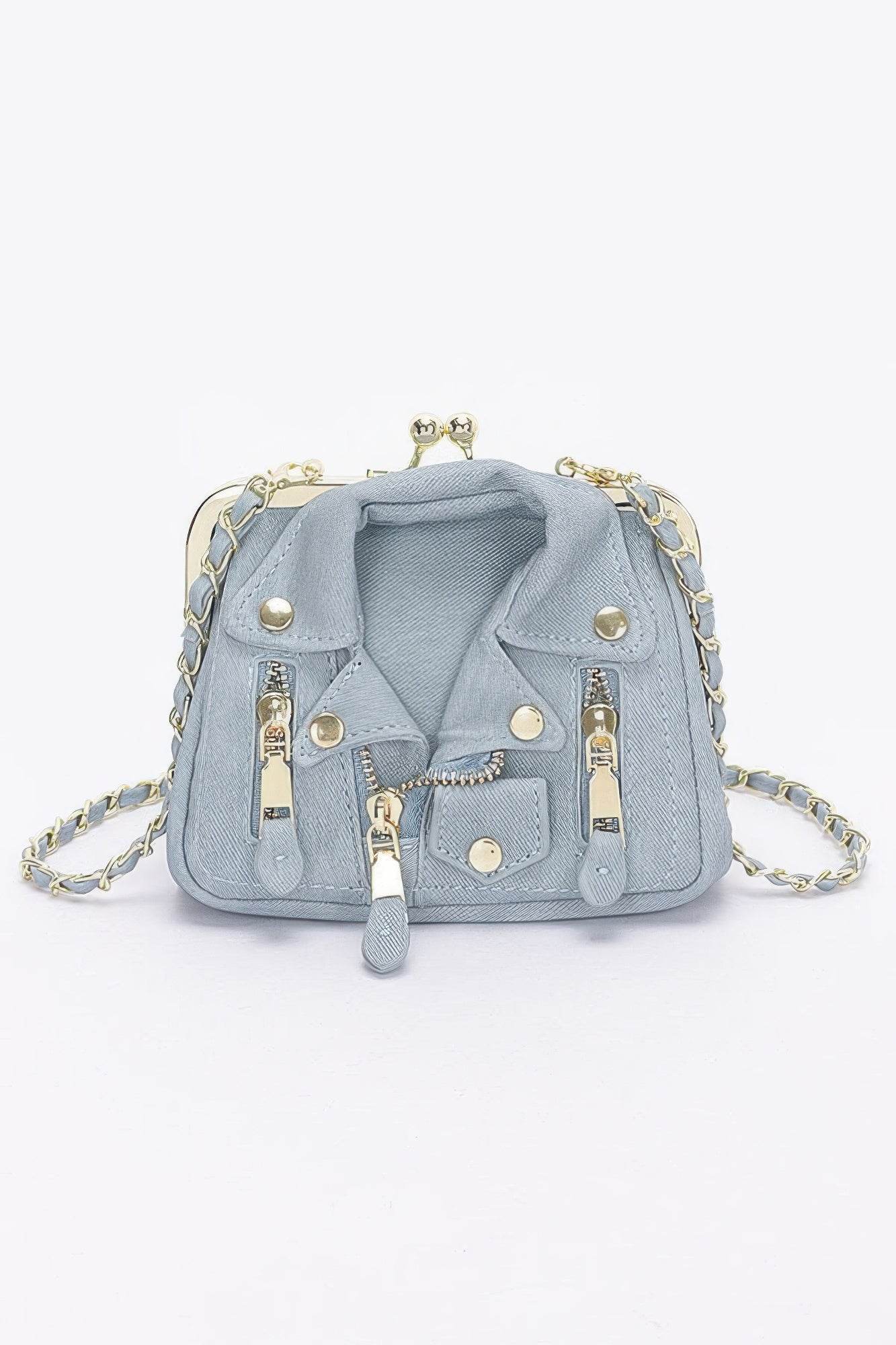 Faux Denim Leather Jacket Style Crossbody Bag - us.meeeshop