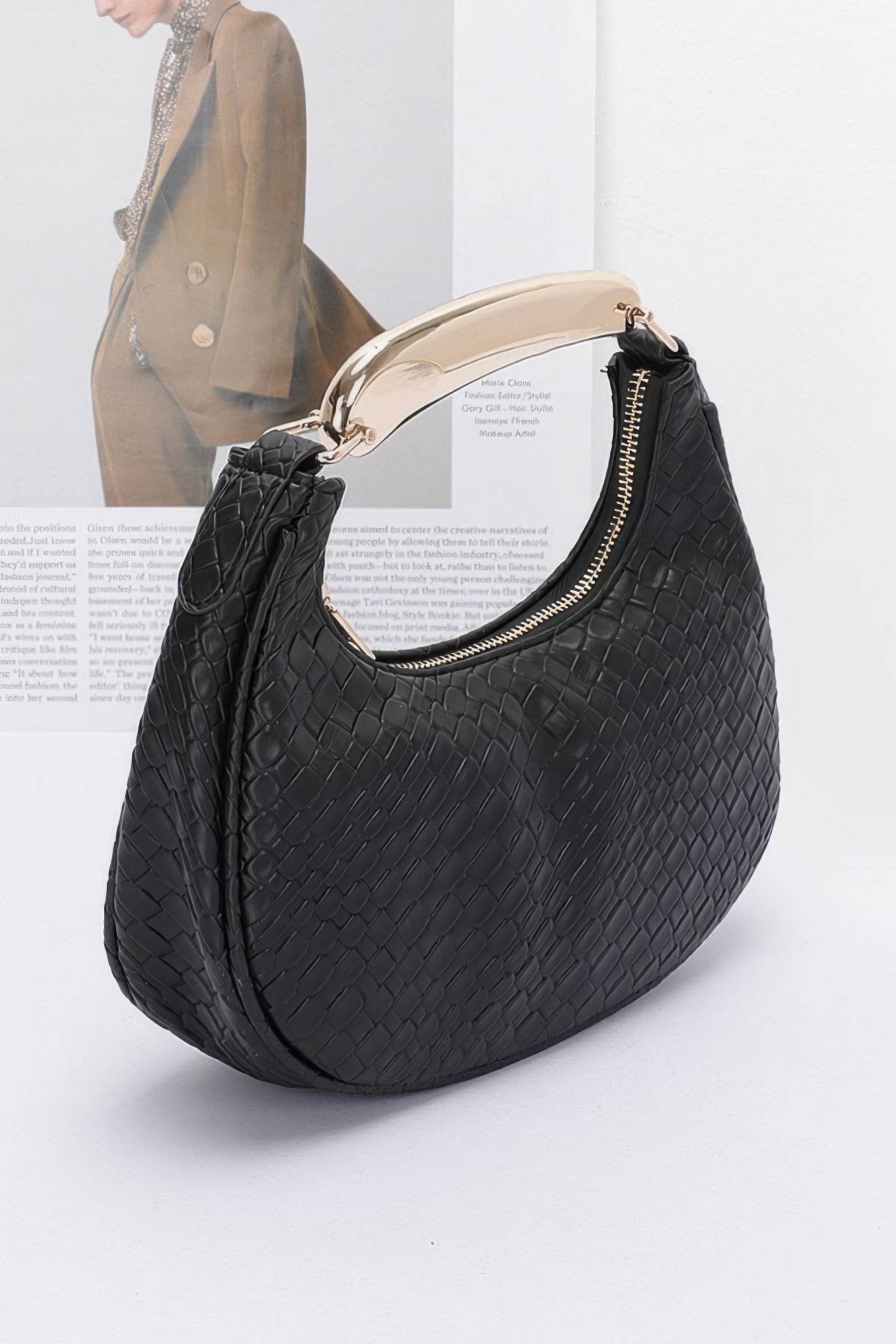 Embossed Faux Leather Metal Handle Bag - us.meeeshop