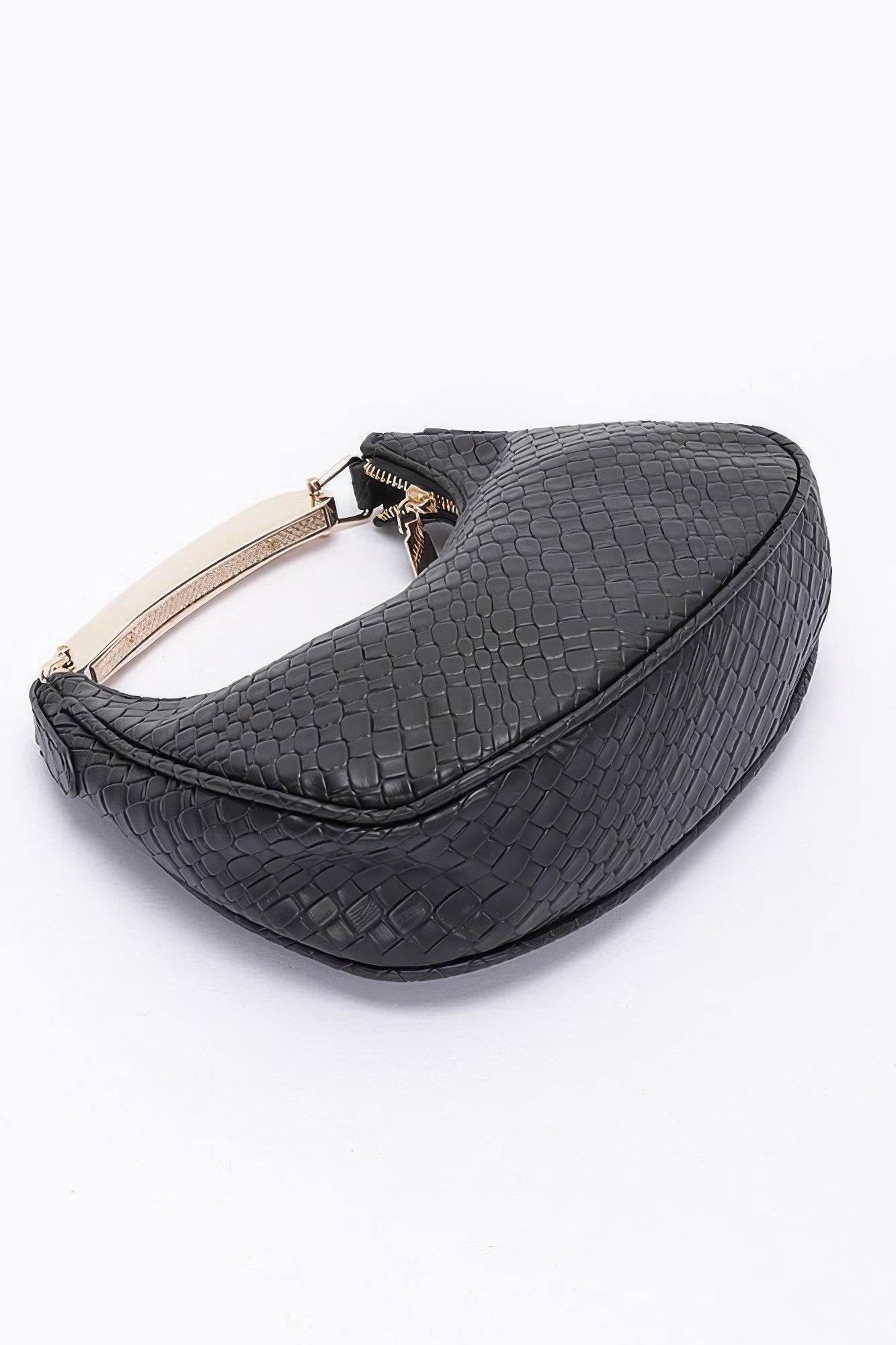 Embossed Faux Leather Metal Handle Bag - us.meeeshop