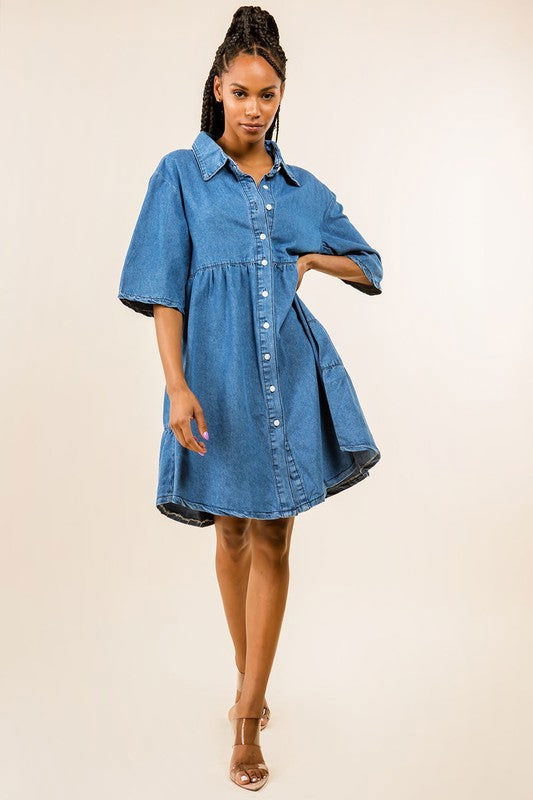 Women Blue Fashion Denim Dress - us.meeeshop