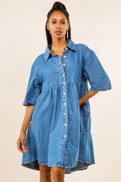 Women Blue Fashion Denim Dress - us.meeeshop