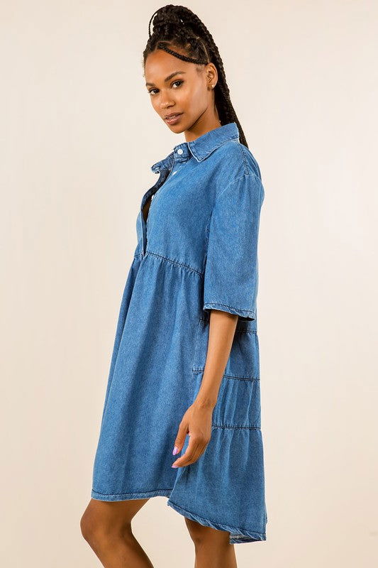 Women Blue Fashion Denim Dress - us.meeeshop