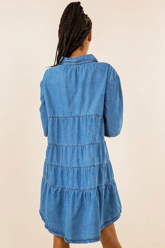 Women Blue Fashion Denim Dress - us.meeeshop