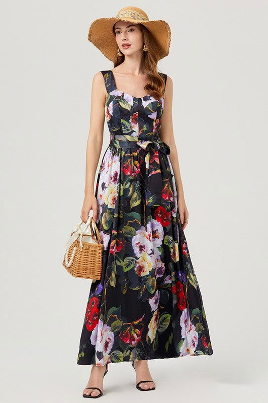 Women Black Floral Fashion Long Maxi Dress - us.meeeshop