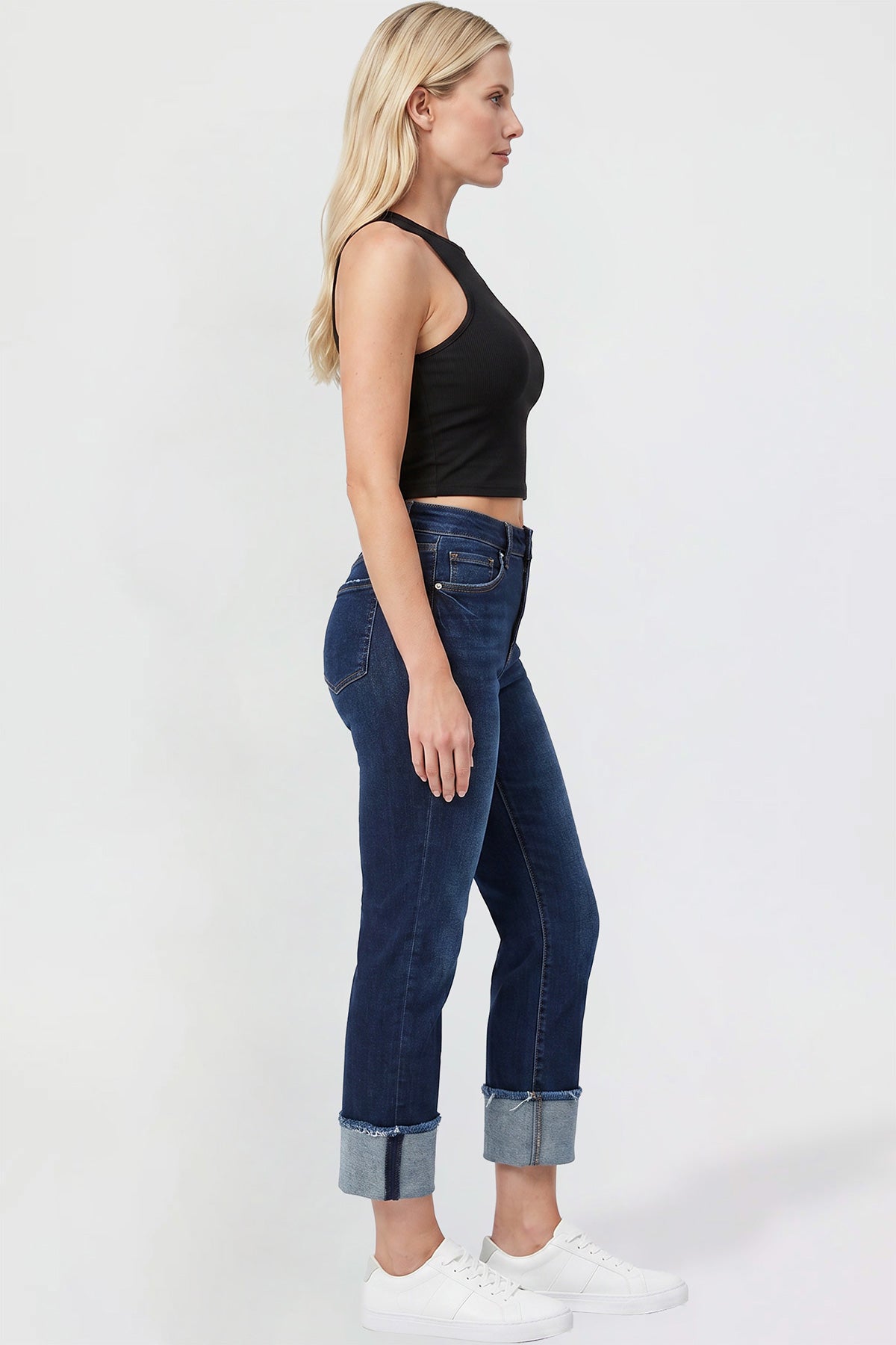Ymi Women's Premium Stretch Cropped Mega Cuff Jeans