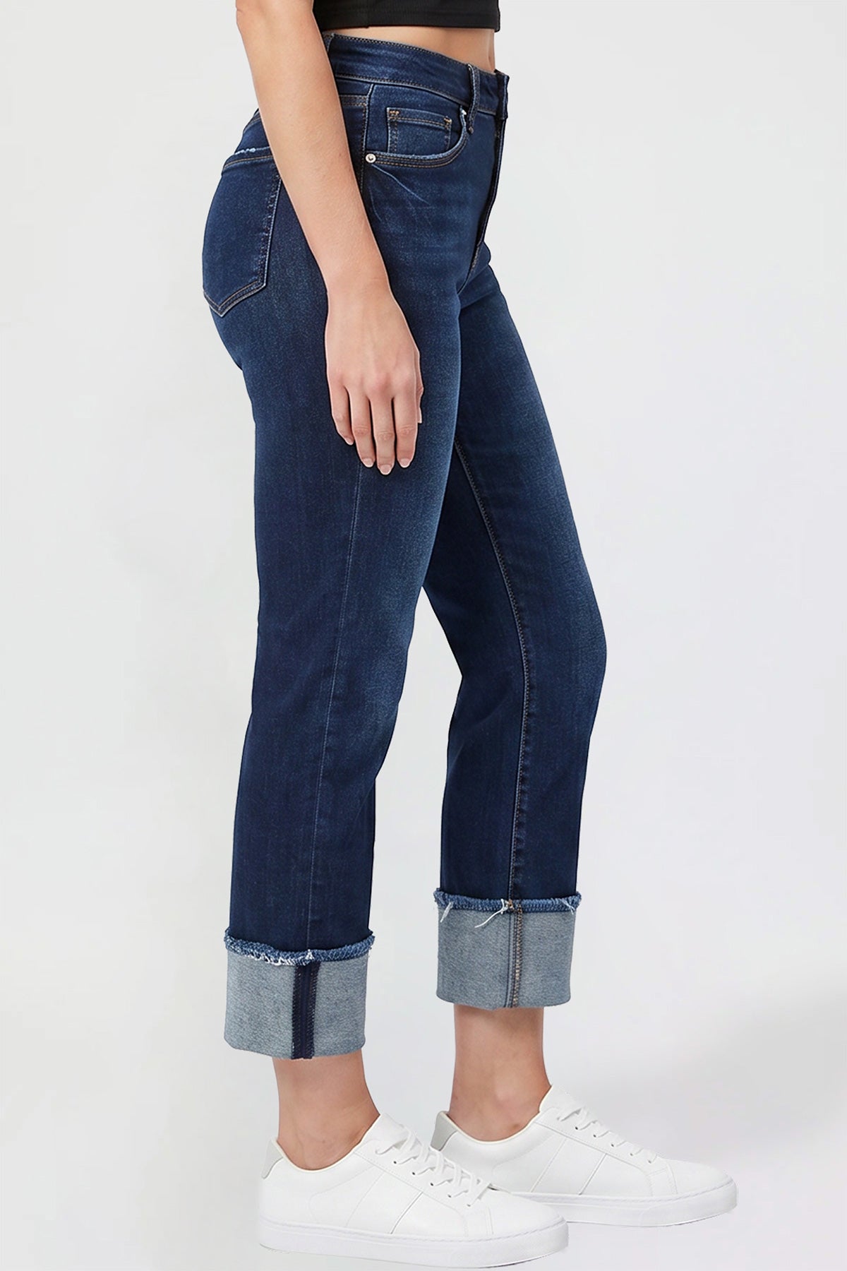 Ymi Women's Premium Stretch Cropped Mega Cuff Jeans