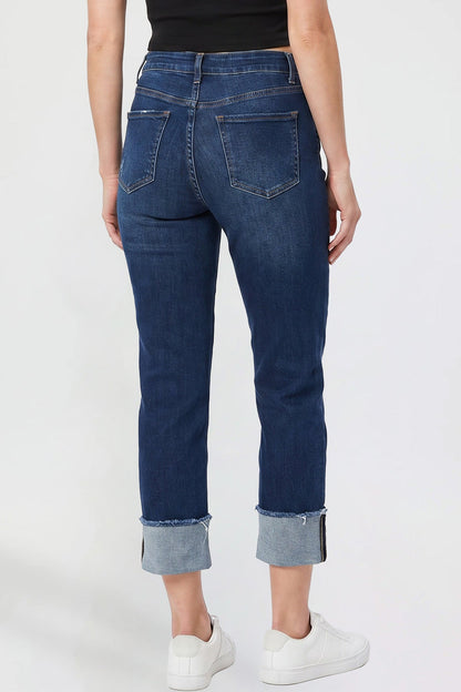 Ymi Women's Premium Stretch Cropped Mega Cuff Jeans