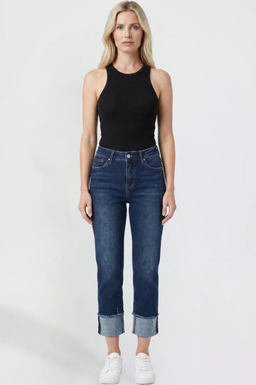Ymi Women's Premium Stretch Cropped Mega Cuff Jeans