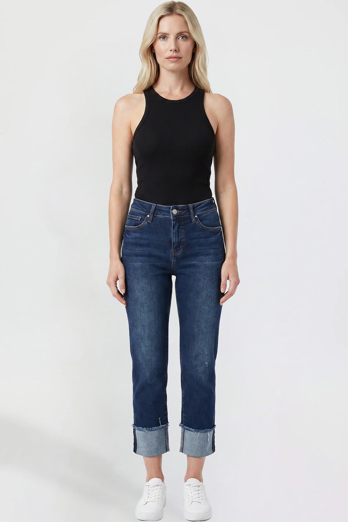 Ymi Women's Premium Stretch Cropped Mega Cuff Jeans