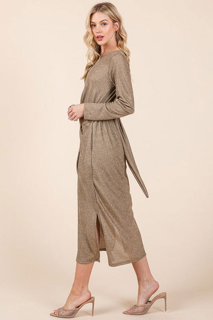 Waist Wrap Dress w Side Pockets-LUREX us.meeeshop - 