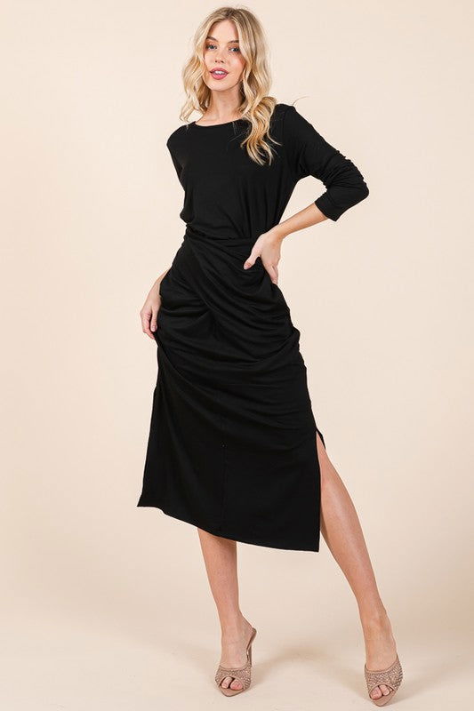 Waist Wrap Dress-with Pockets-SOLID us.meeeshop - 