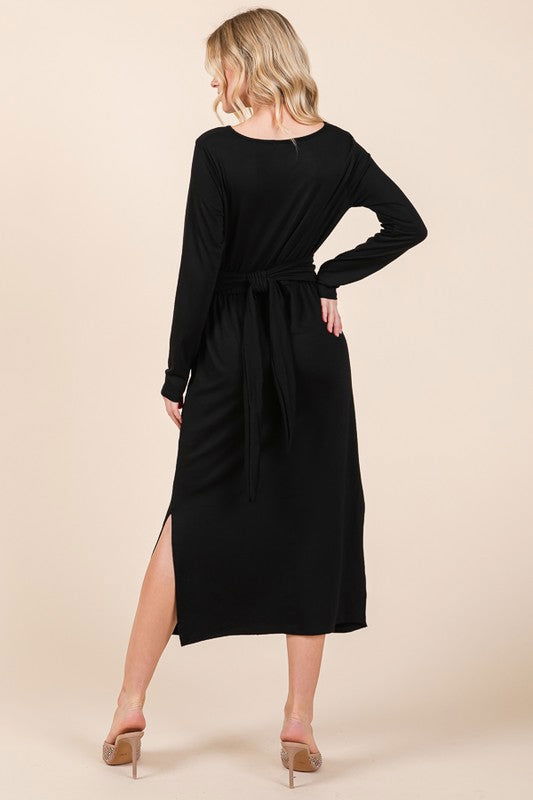 Waist Wrap Dress-with Pockets-SOLID us.meeeshop - 